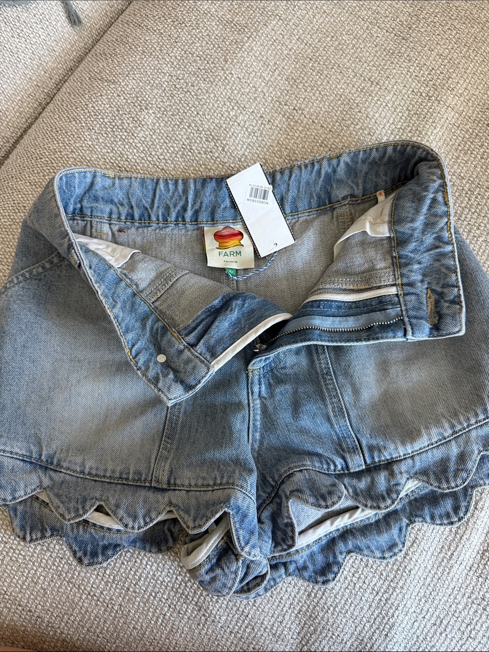 NWT FARM Rio Scalloped Denim Shorts